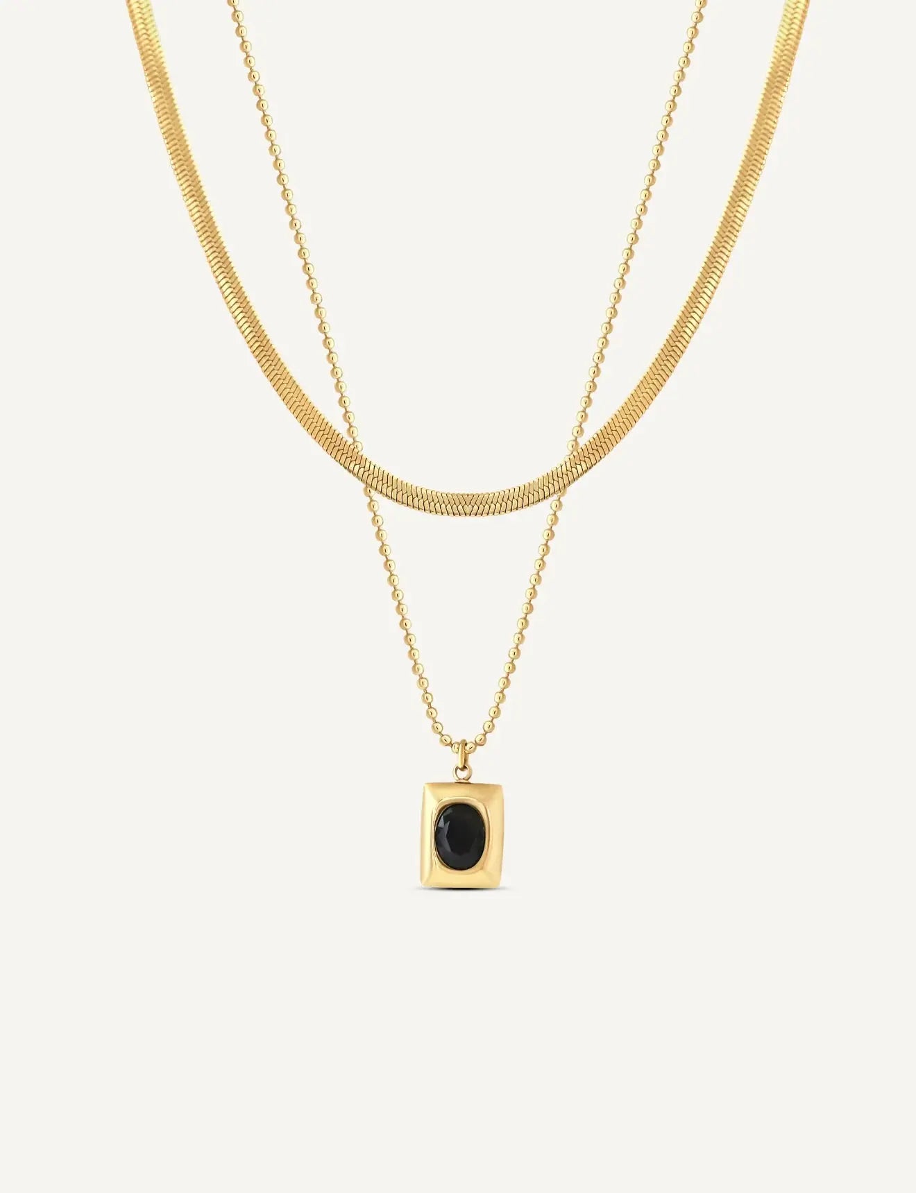 18K Gold Plated Black Oval Medallion Necklace | Chunky Gold Frame Pendant on Ball Chain - ACERO JEWELS