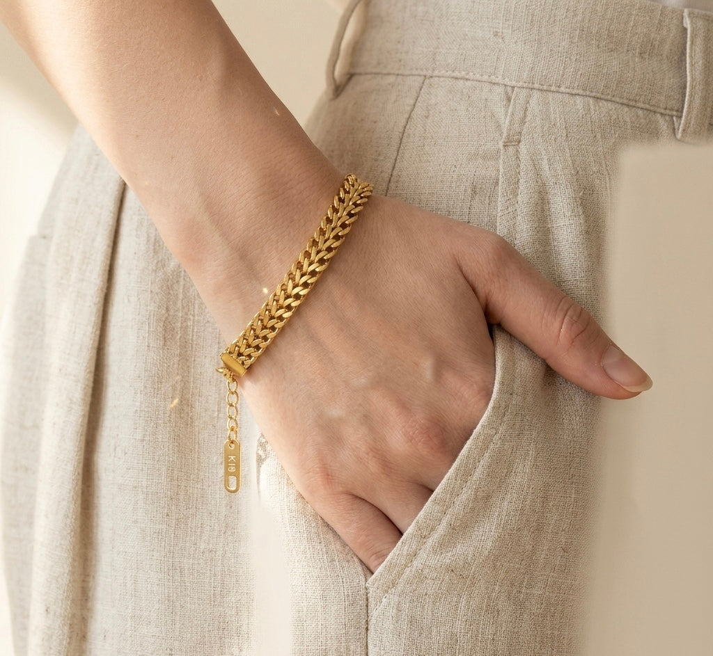Bold 18K Gold Double Herringbone Bracelet – Anti-Tarnish & Waterproof