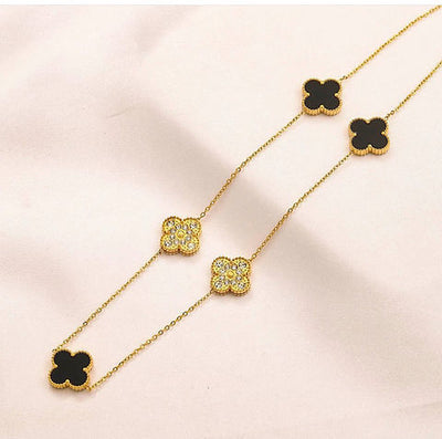 Elegant Clover Necklace – Crystal & 18K Gold