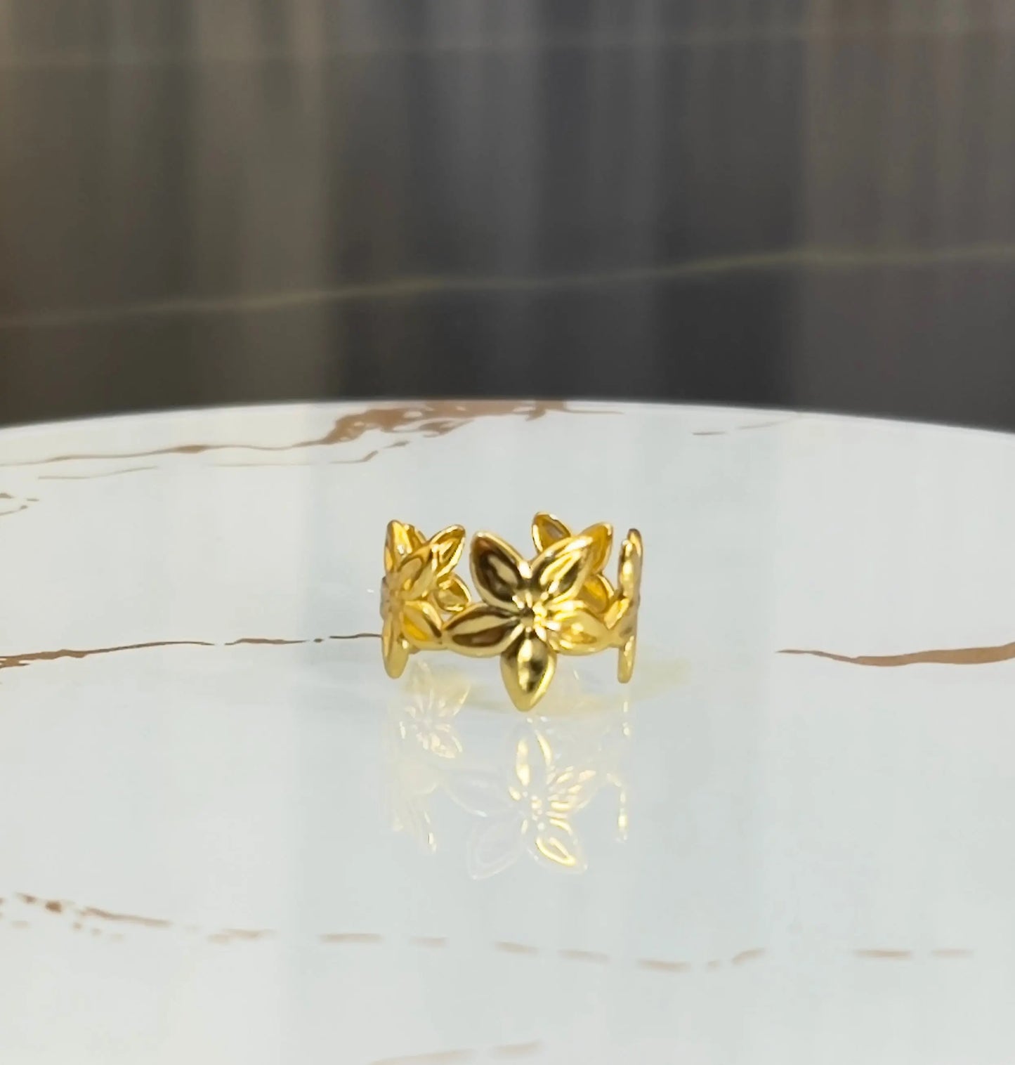 Exquisite 18K Gold Plated 3D Floral Eternity Ring | Romantic Textured Flower Vine Band for Women | Waterproof & Tarnish-Free Stainless Steel Boutique Jewelry - ACERO JEWELS