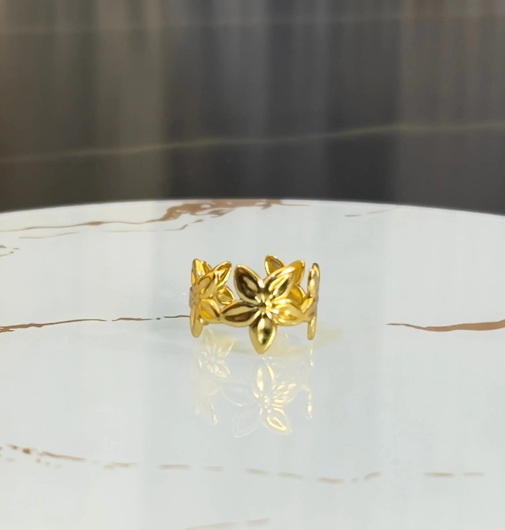 Exquisite 18K Gold Plated 3D Floral Eternity Ring | Romantic Textured Flower Vine Band for Women | Waterproof & Tarnish-Free Stainless Steel Boutique Jewelry - ACERO JEWELS