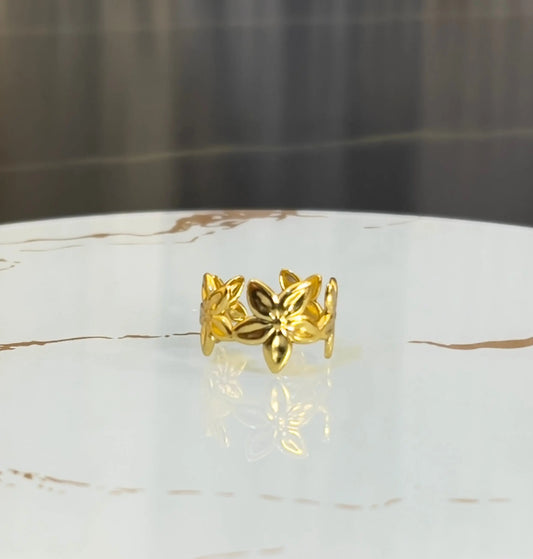 Exquisite 18K Gold Plated 3D Floral Eternity Ring | Romantic Textured Flower Vine Band for Women | Waterproof & Tarnish-Free Stainless Steel Boutique Jewelry - ACERO JEWELS