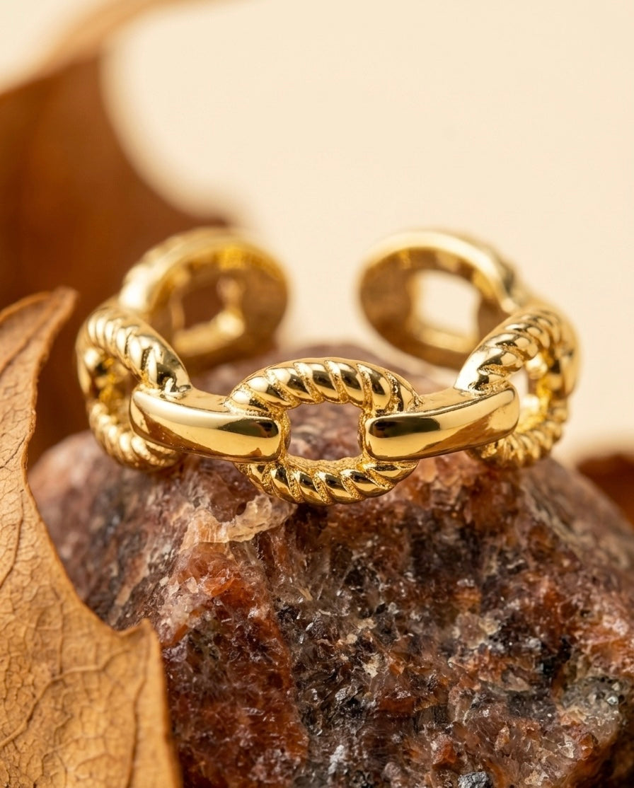 18K Gold Plated Mixed Chain Link Ring ACERO JEWELS