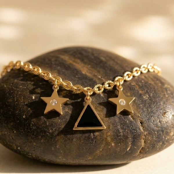 Celestial Star & Triangle Charm Bracelet – 18K Gold Plated, Anti-Tarnish & Waterproof