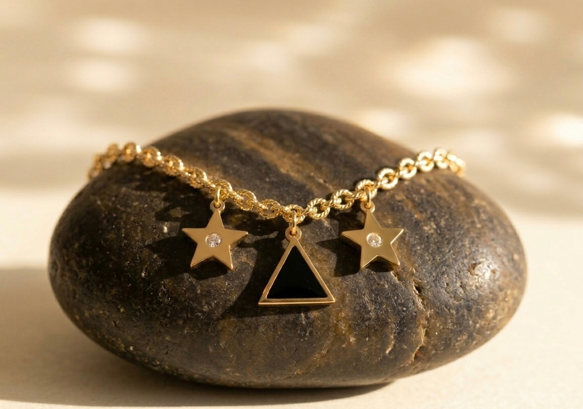 Celestial Star & Triangle Charm Bracelet – 18K Gold Plated, Anti-Tarnish & Waterproof