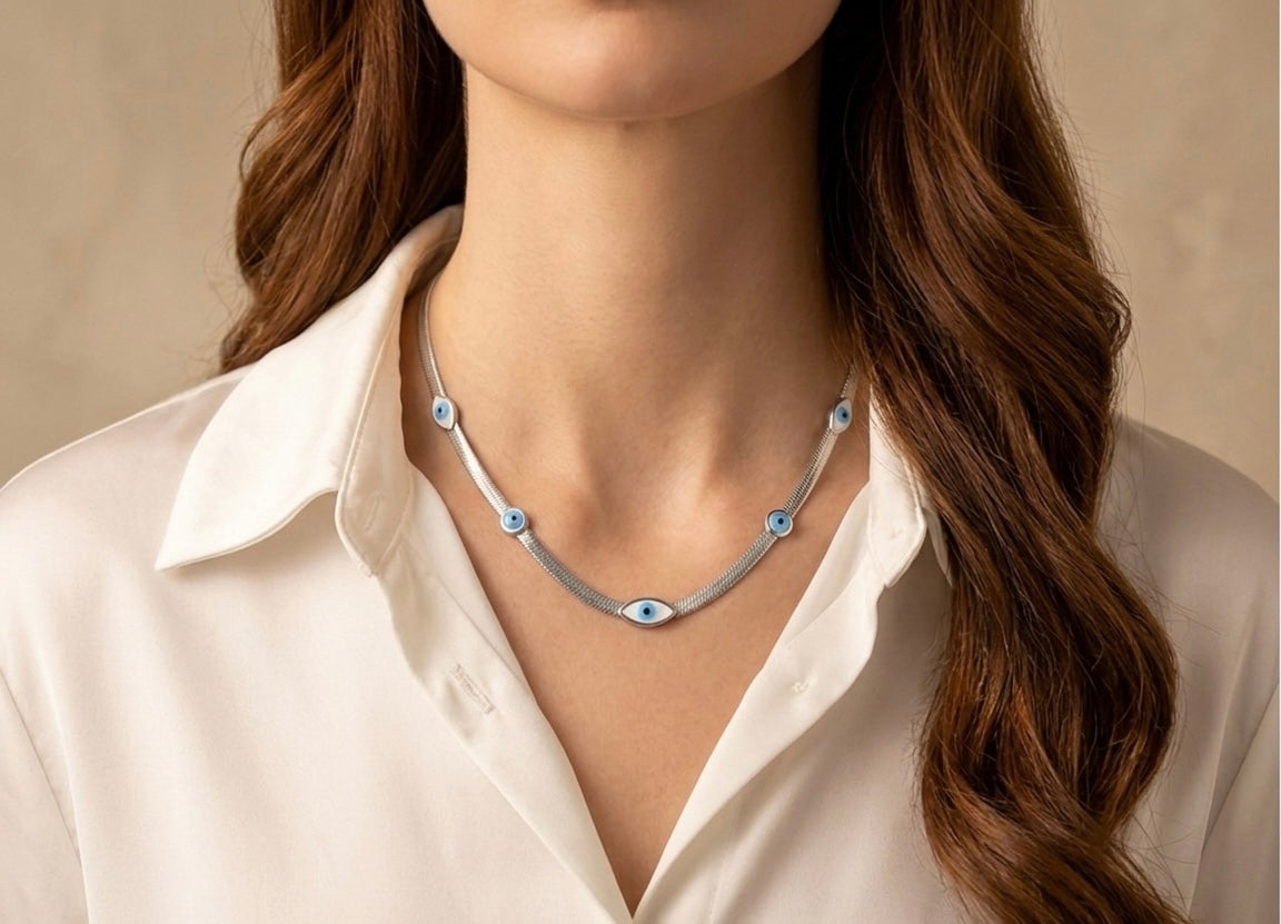 Elegant Silver Nazar Choker