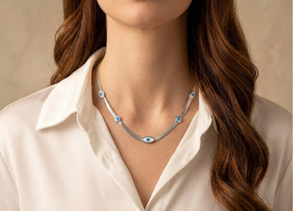Elegant Silver Nazar Choker