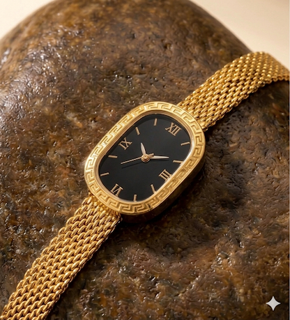Vintage Oval Watch Bracelet in 18K Gold Plated Mesh