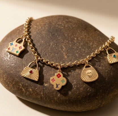Gold Designer-Style Handbag Charm Bracelet | Waterproof & Tarnish-Free