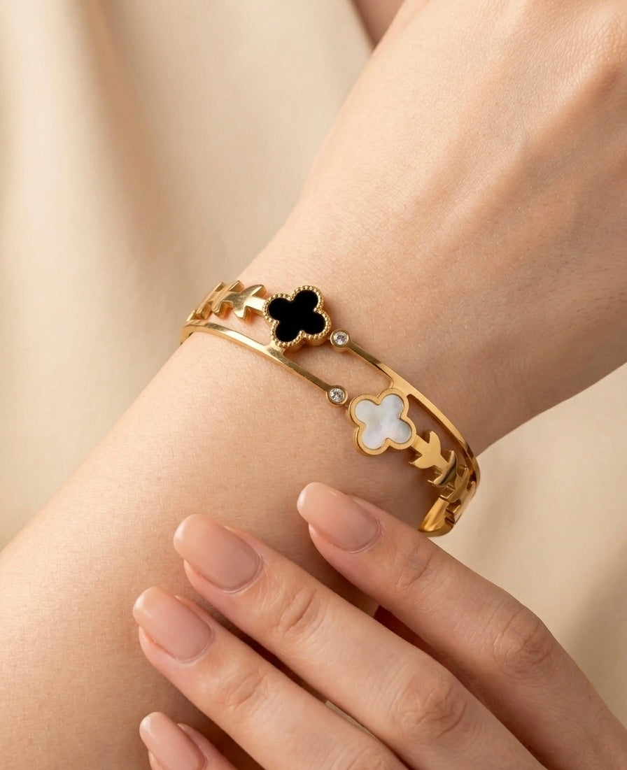 Luxury 18k Gold Plated Double Layer Clover Bangle