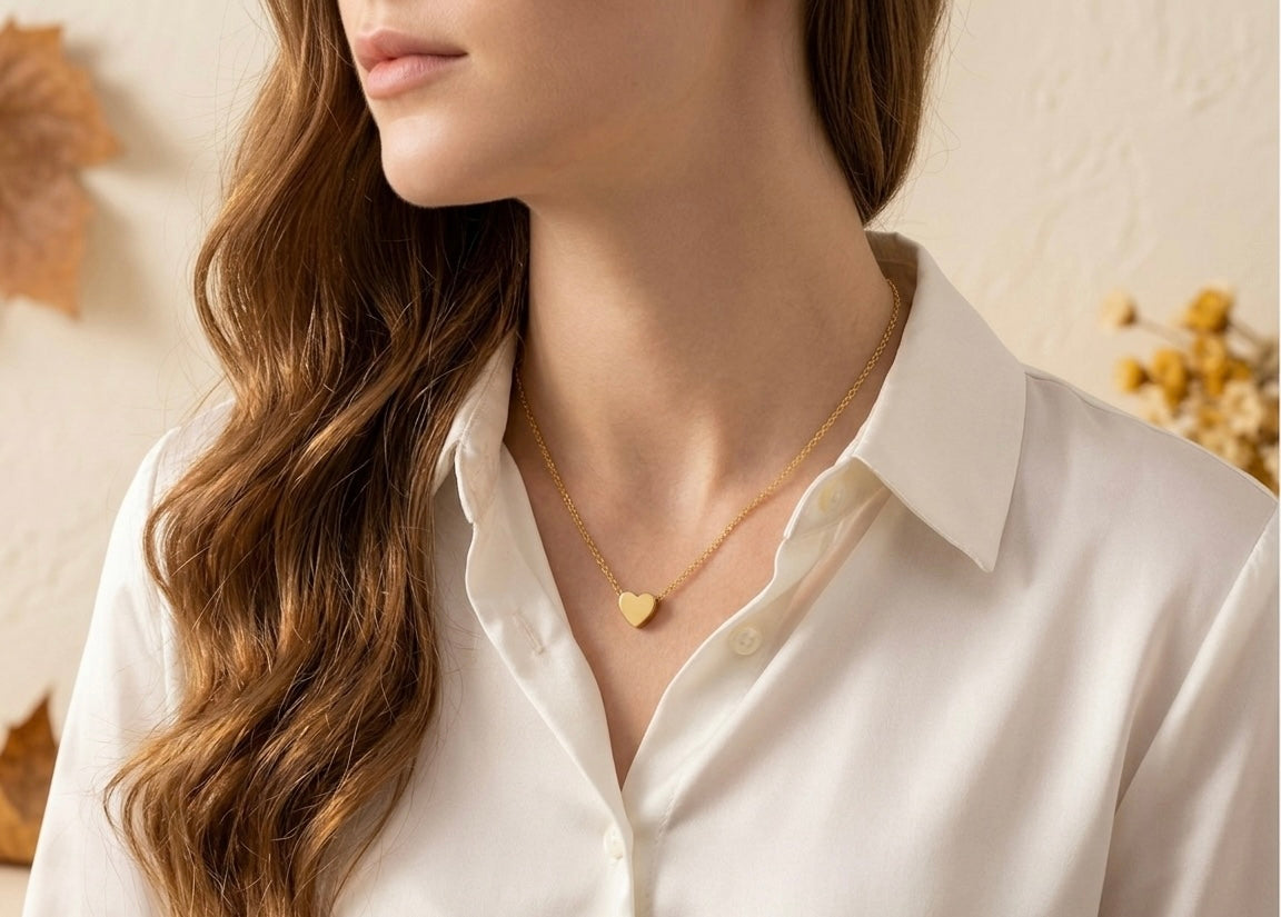 Puffed Gold Heart Necklace - Minimalist Sweetheart Charm