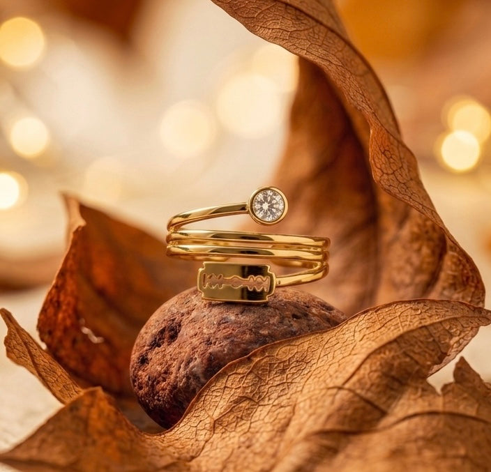 Gold Razor Blade Bypass Ring - Edgy Crystal Statement Ring - Unique Razor & Solitaire Wrap Ring - Adjustable Punk Rock Jewelry