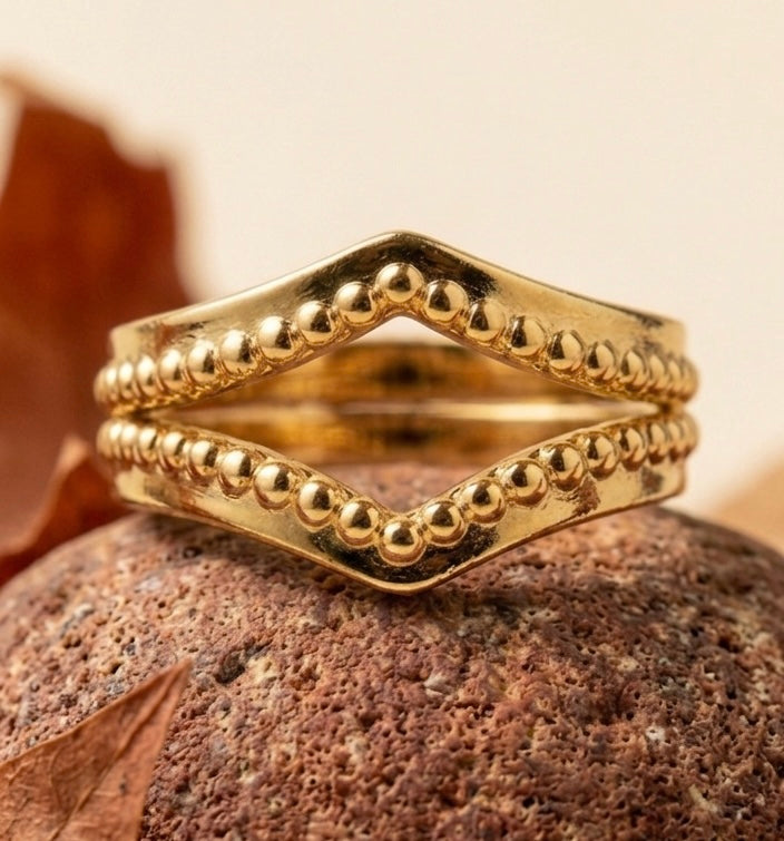18K Gold Plated Double Band Cage Ring - Minimalist Hollow Geometric Ring - Wide Parallel Bar Statement Ring - Adjustable Gold Fashion Ring