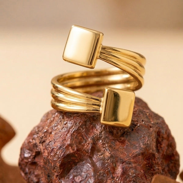 18k Gold Plated Geometric Spiral Wrap Ring