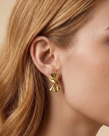 Modern 18K Gold Plated Sculptural Twist Stud Earrings