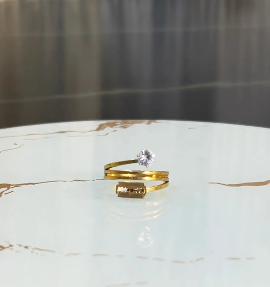 Gold Razor Blade Bypass Ring - Edgy Crystal Statement Ring - Unique Razor & Solitaire Wrap Ring - Adjustable Punk Rock Jewelry - ACERO JEWELS