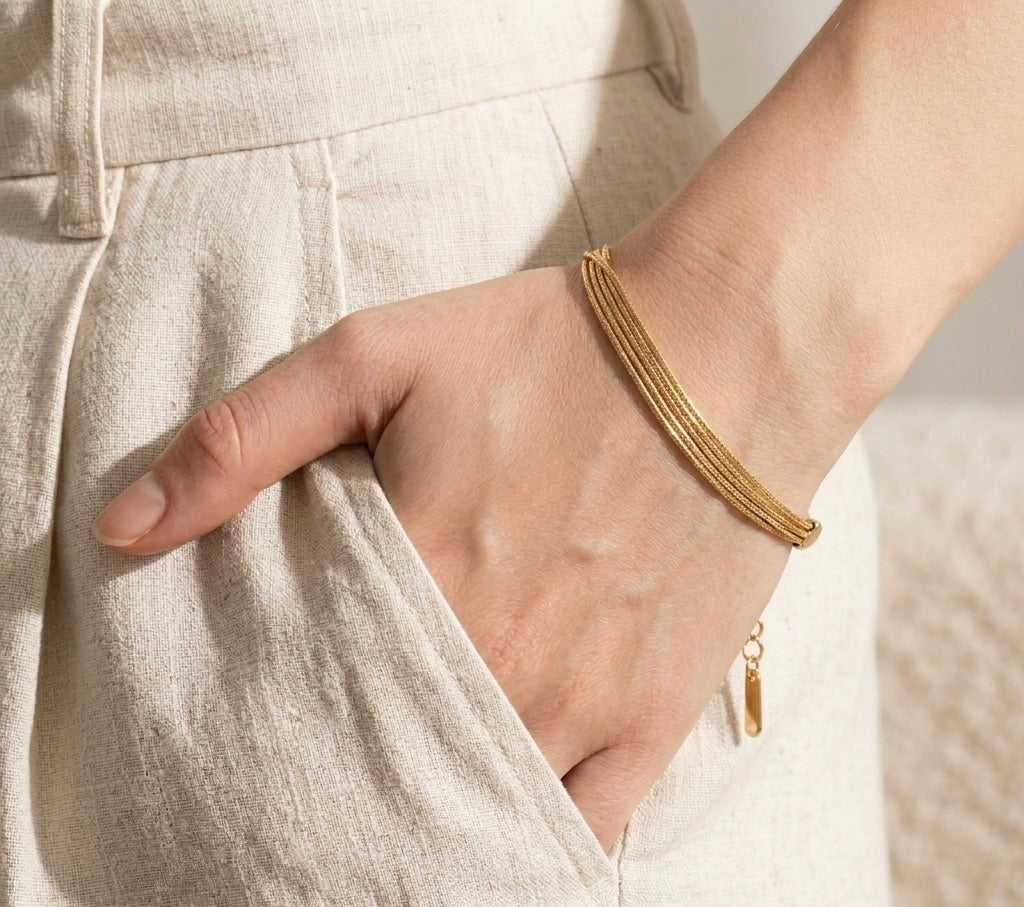 Triple-Strand Golden Venetian Chain Bracelet – Anti-Tarnish & Waterproof