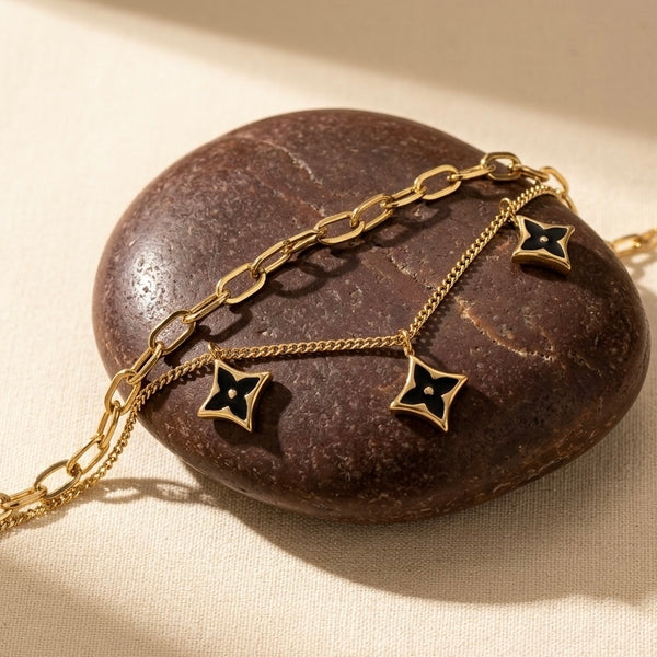 18k Gold Plated Double Layer Clover Charm Bracelet