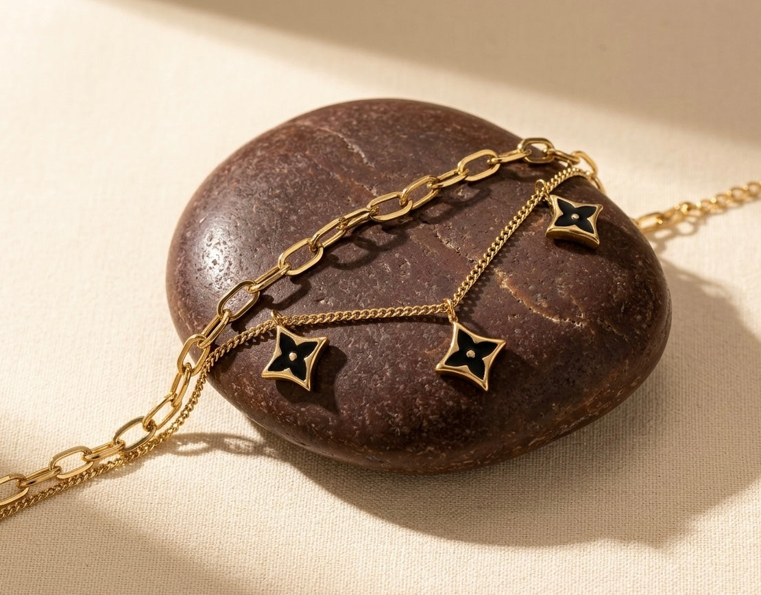 18k Gold Plated Double Layer Clover Charm Bracelet