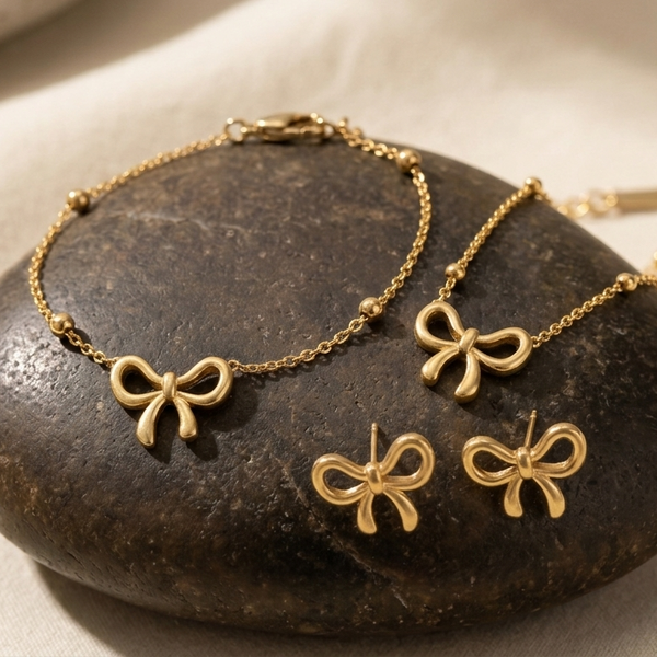 18K Gold Plated Dainty Bow Jewelry Set |