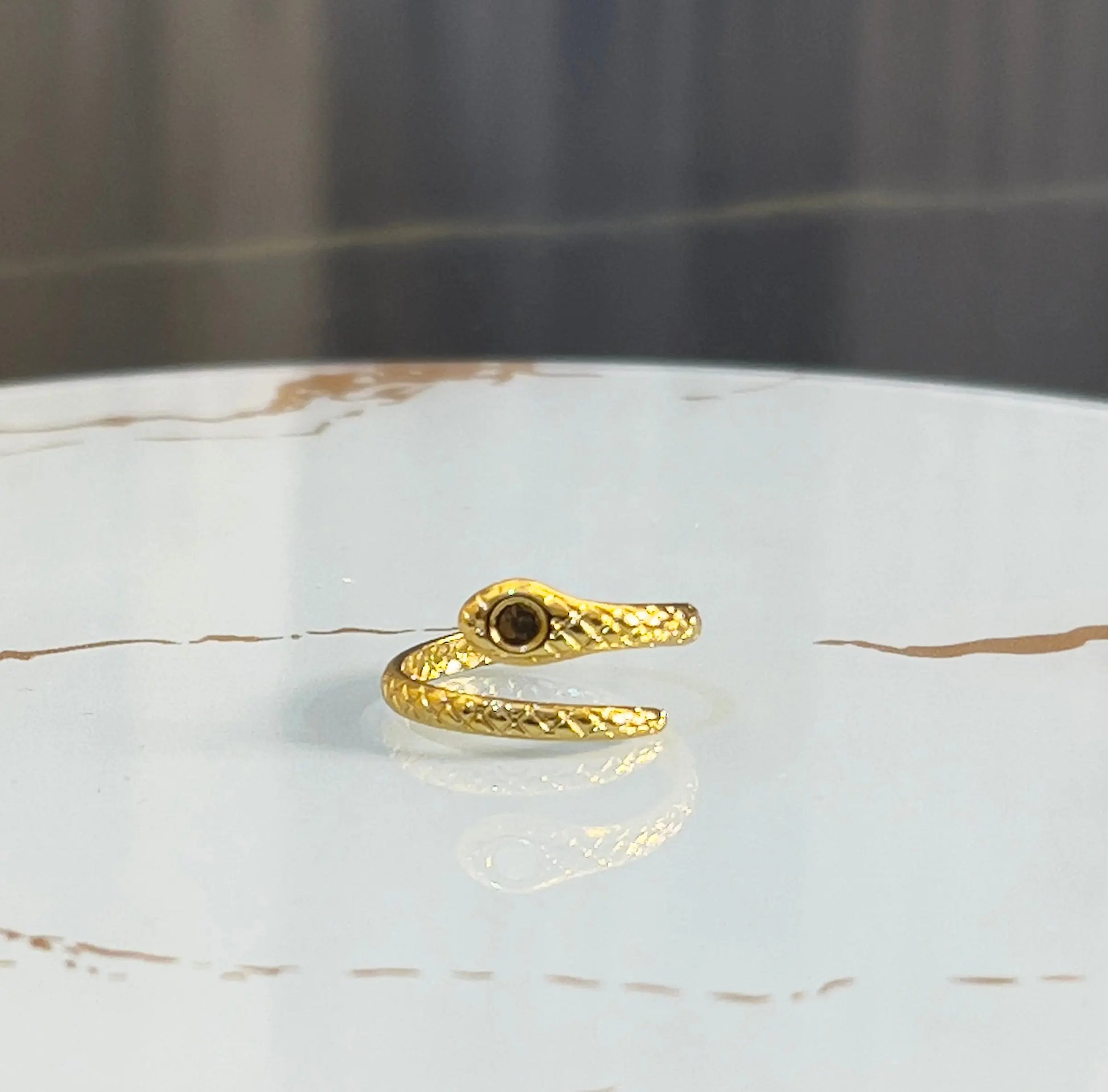 18K Gold Plated Snake Wrap Ring - Textured Serpent Scale Ring - Dainty Adjustable Cobra Jewelry - Minimalist Animal Statement Ring - ACERO JEWELS
