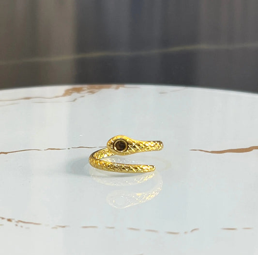 18K Gold Plated Snake Wrap Ring - Textured Serpent Scale Ring - Dainty Adjustable Cobra Jewelry - Minimalist Animal Statement Ring - ACERO JEWELS