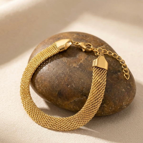 Anti-Tarnish Waterproof Mesh Bracelet - Wide Gold Chain Link Bracelet