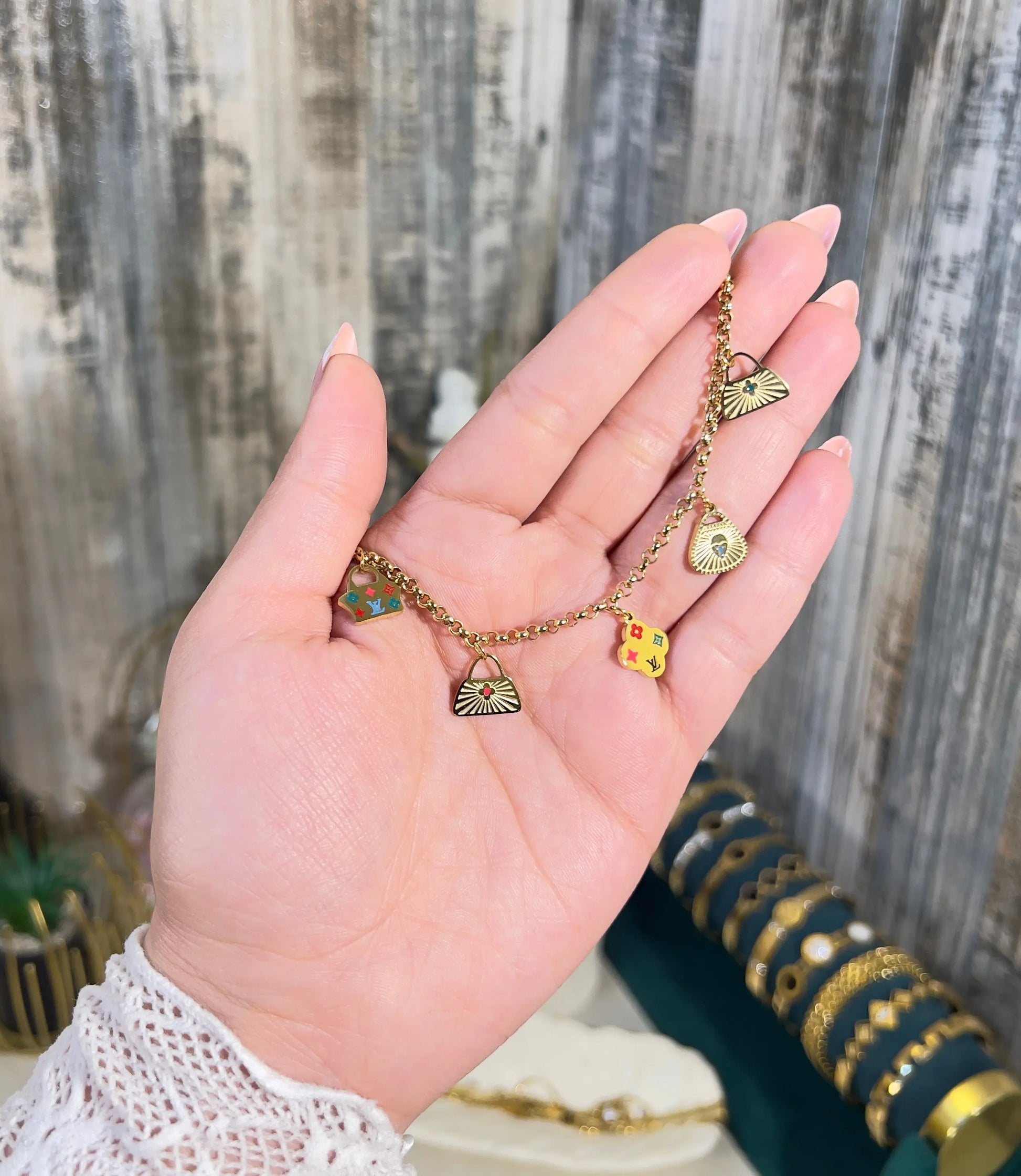 Gold Designer-Style Handbag Charm Bracelet | Waterproof & Tarnish-Free - ACERO JEWELS