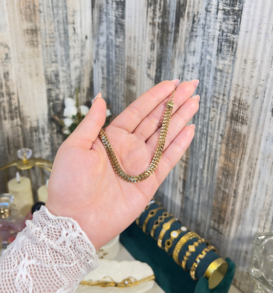 Bold 18K Gold Double Herringbone Bracelet – Anti-Tarnish & Waterproof