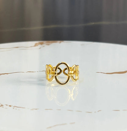 18K Gold Plated Oval Link Ring - Geometric Open Chain Statement Band - Minimalist Interlocking Circle Ring - Adjustable Gold Jewelry for Her - ACERO JEWELS