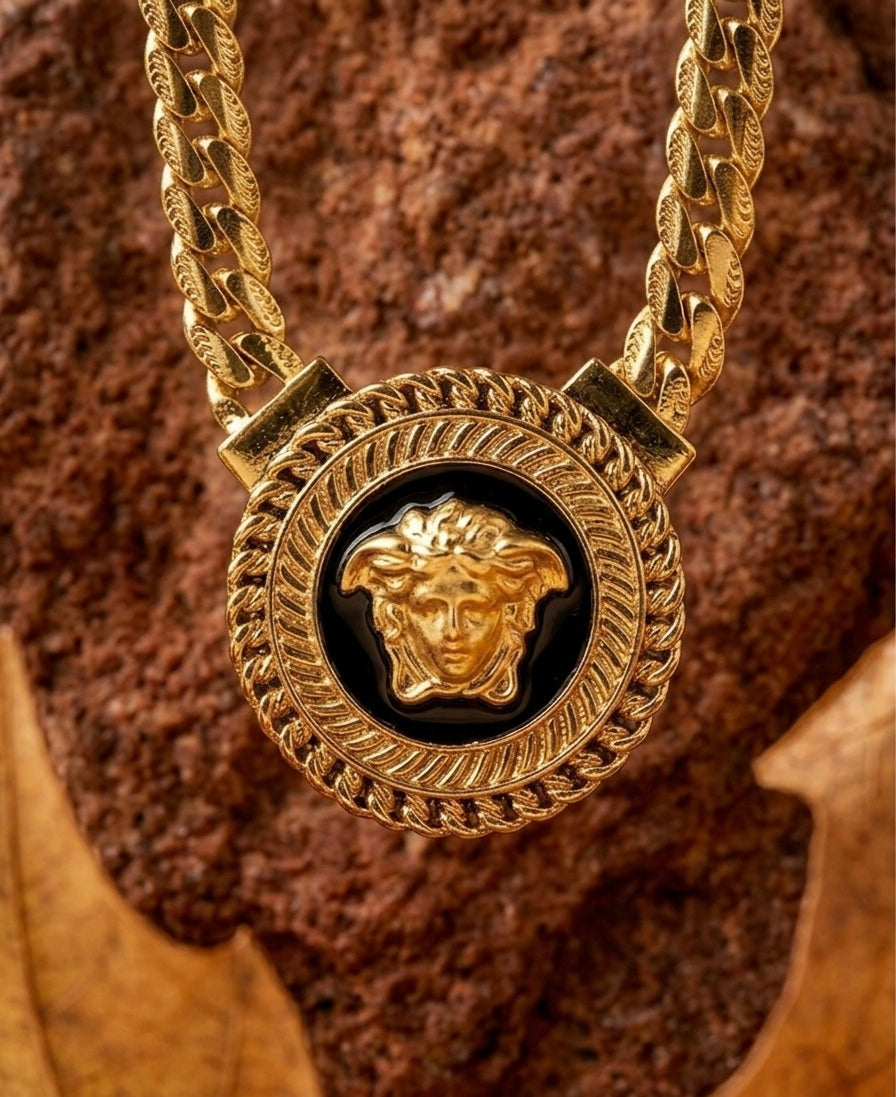 18k Gold Plated Medusa Greco Medallion Necklace
