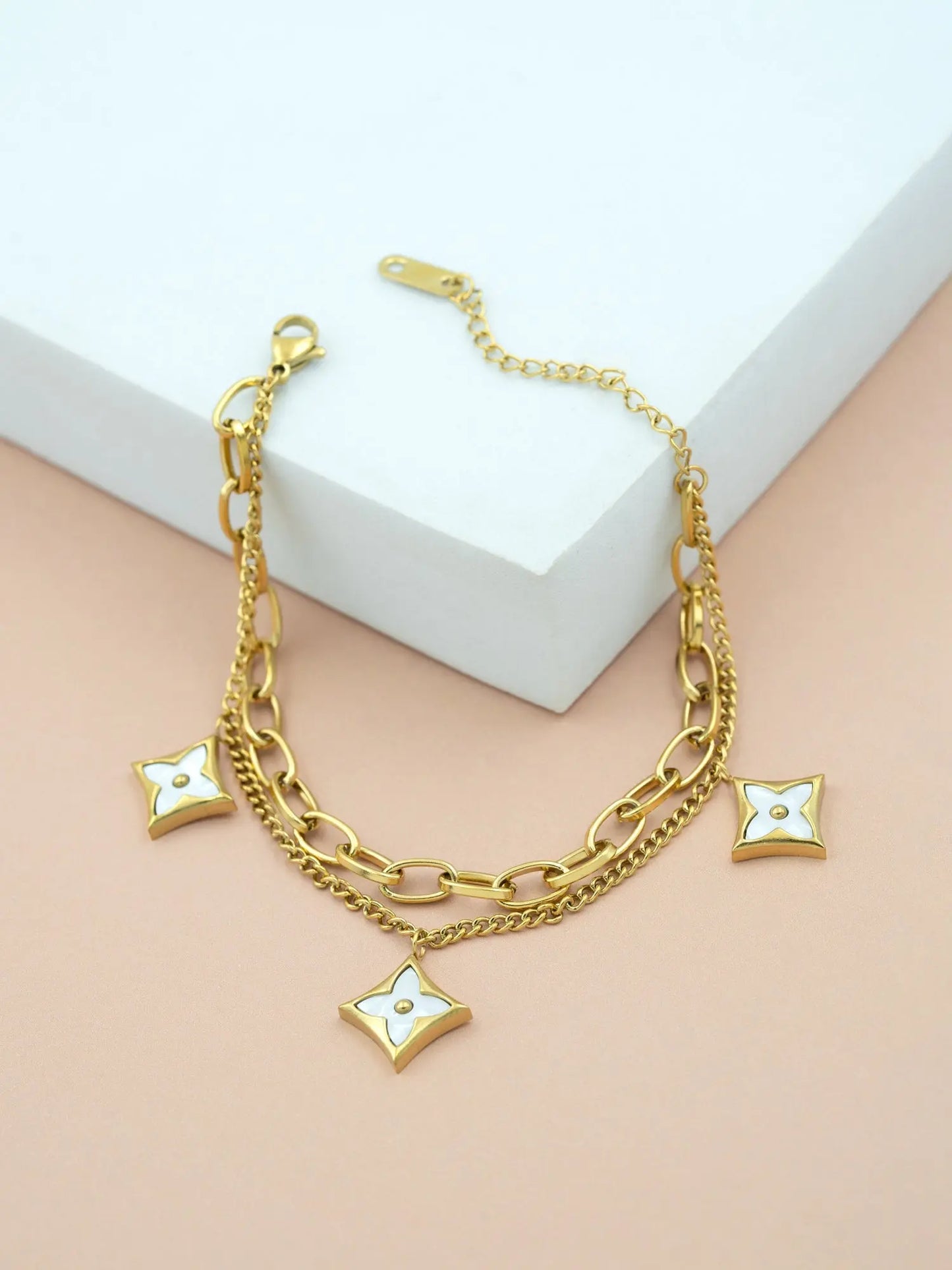 Gold Double Chain with Diamond Charms - Anti-Tarnish
