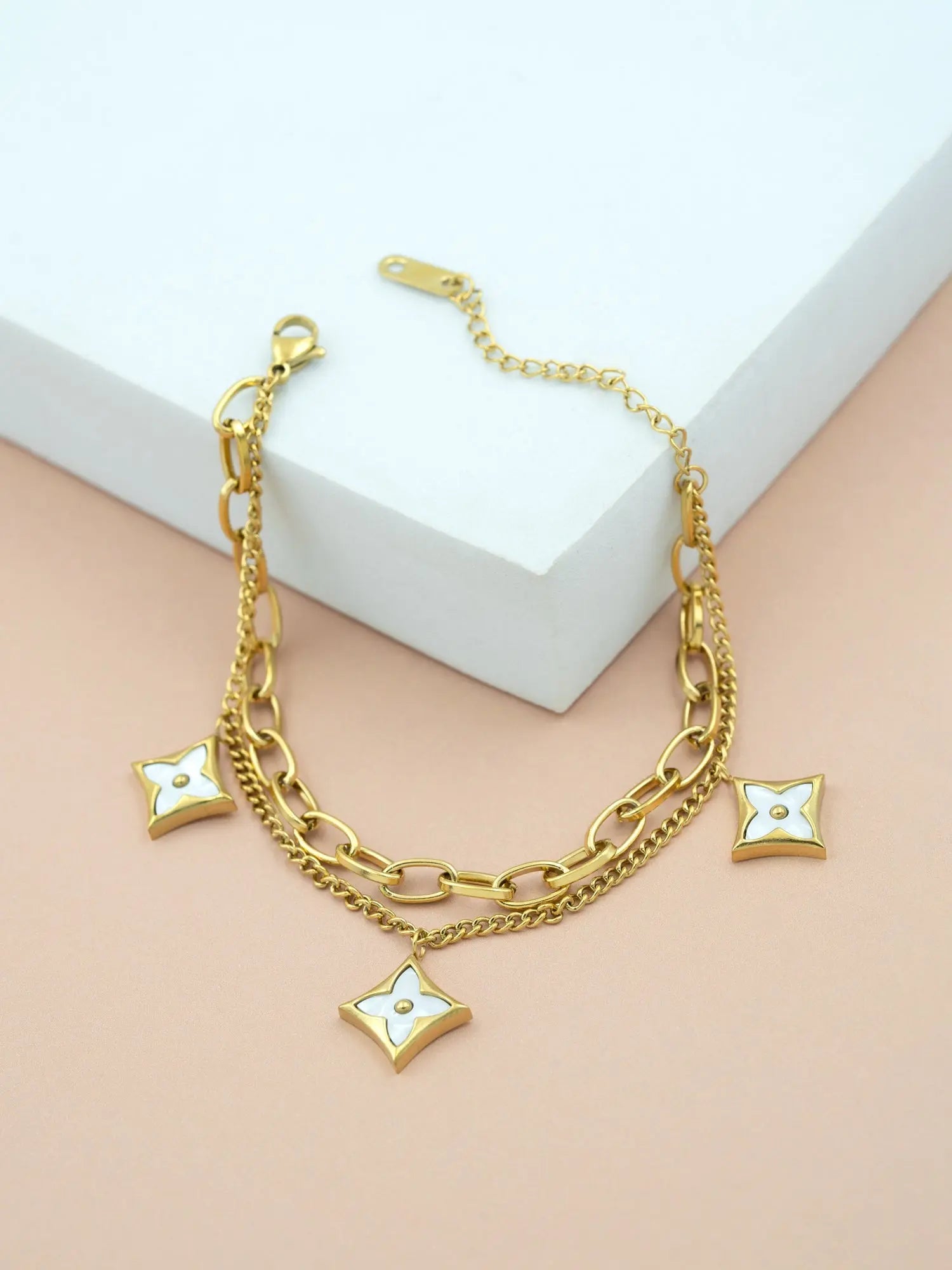 Gold Double Chain with Diamond Charms - Anti-Tarnish