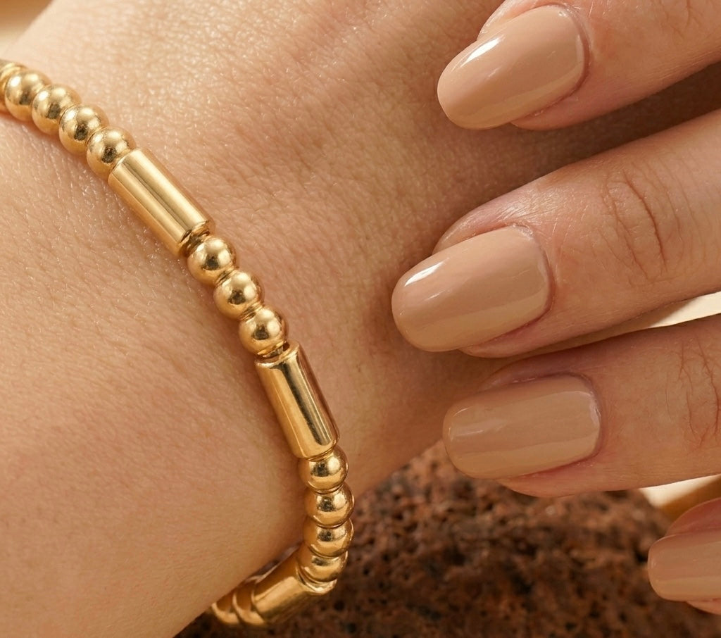 18K Gold Plated Beaded Bar Bracelet.