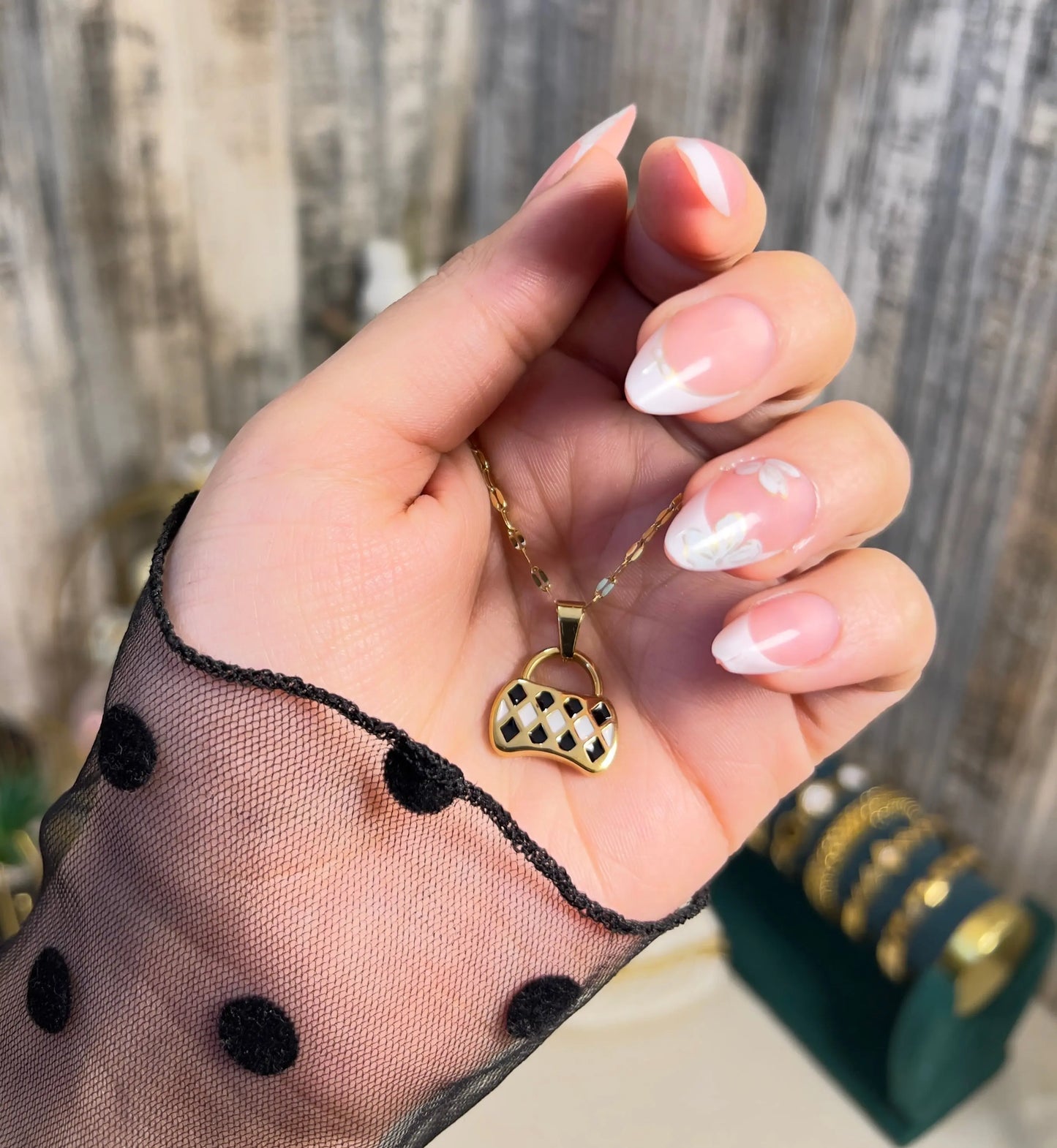 18K Gold Plated Mini Handbag Pendant Necklace | Checkered Enamel Purse Charm on Gold Chain - ACERO JEWELS