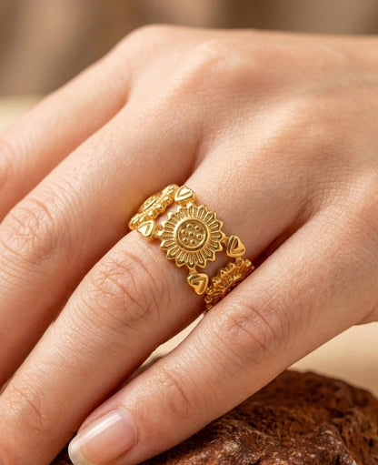 18K Gold Plated Sunflower & Heart Eternity Ring ACERO JEWELS