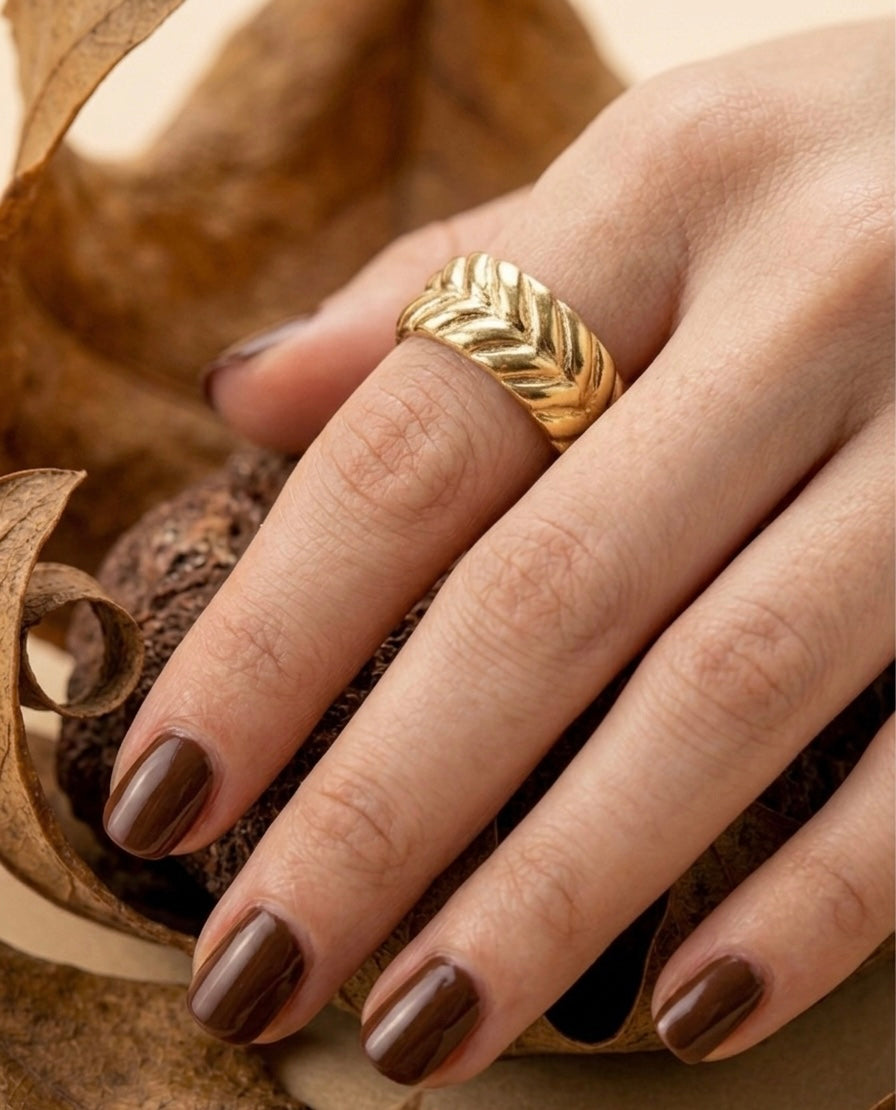 Roxanne 18k Gold Plated Herringbone Ring ACERO JEWELS