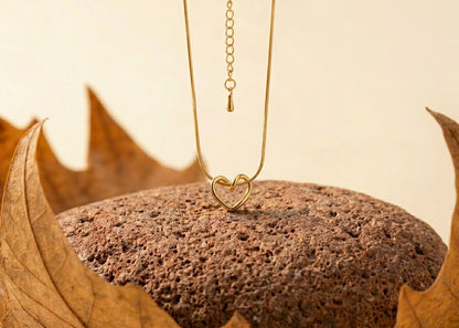 18K Gold Plated Abstract Open Heart Necklace | Dainty Knotted Heart Pendant on Snake Chain