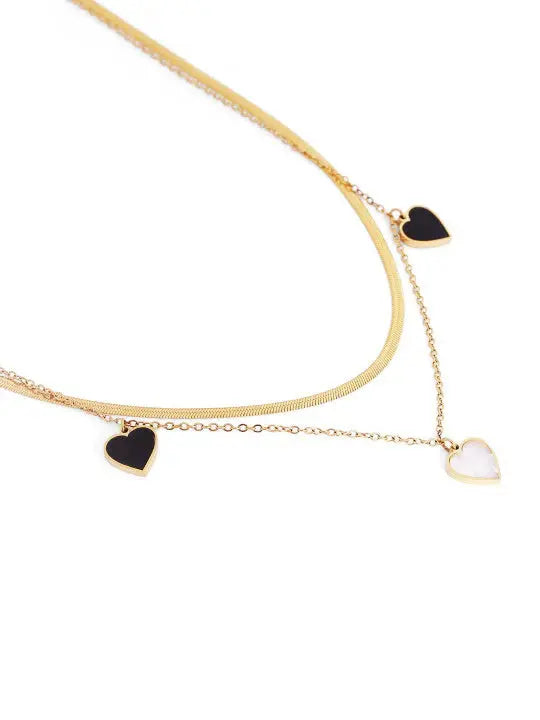 Elegant Double Layer Gold Necklace - Sleek Herringbone & Dainty Heart Charm Set - Modern Aesthetic Jewelry - ACERO JEWELS