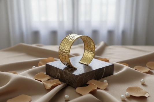 Hammered Gilded Statement Cuff | 18K Gold Plated Luxury Bangle