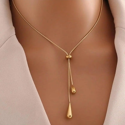 18K Gold Plated Teardrop Lariat Necklace | Adjustable Y-Shape Snake Chain for Women - ACERO JEWELS