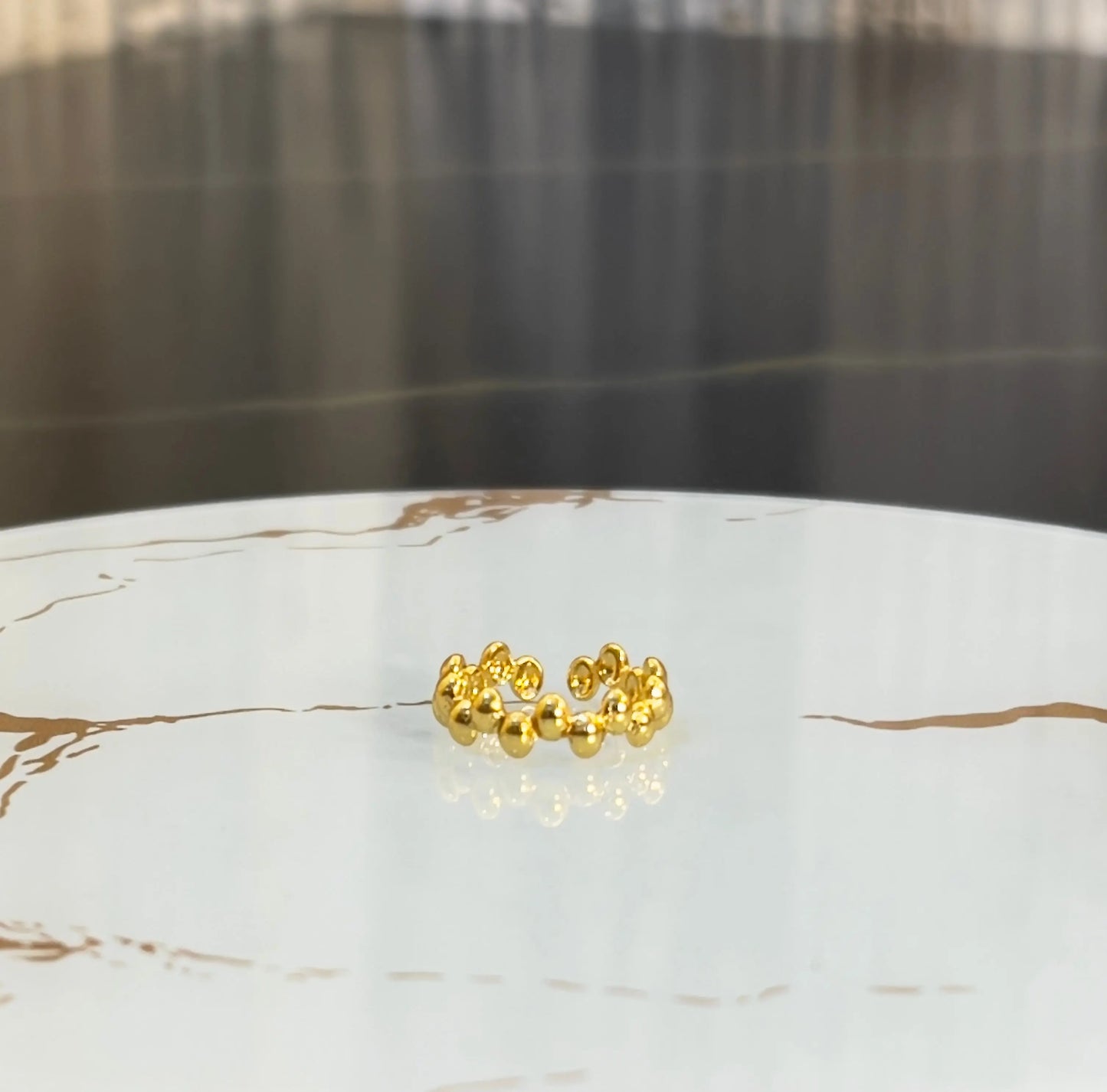 18K Gold Plated Beaded Bubble Adjustable Ring | Minimalist High-Shine Dotted Band Ring | Contemporary Stackable Gold Ring for Women - ACERO JEWELS
