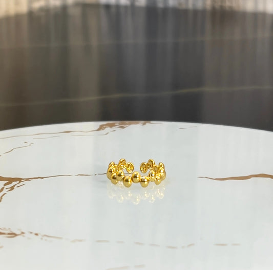 18K Gold Plated Beaded Bubble Adjustable Ring | Minimalist High-Shine Dotted Band Ring | Contemporary Stackable Gold Ring for Women - ACERO JEWELS