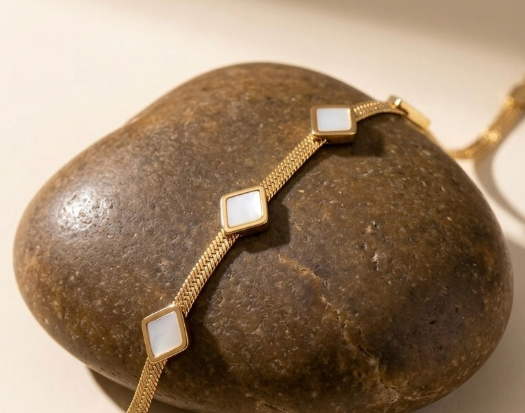 Anti-Tarnish Waterproof Diamond Link Bracelet - Gold Geometric Chain Bracelet