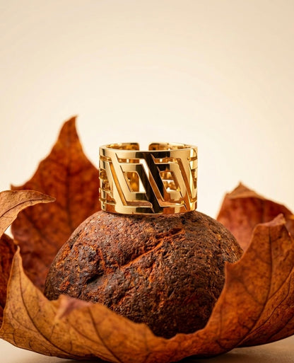 18K Gold Plated Geometric Cut-Out Statement Ring
