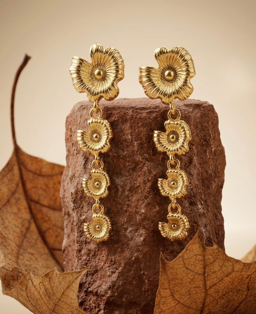Exquisite 18K Gold Plated Floral Drop Earrings