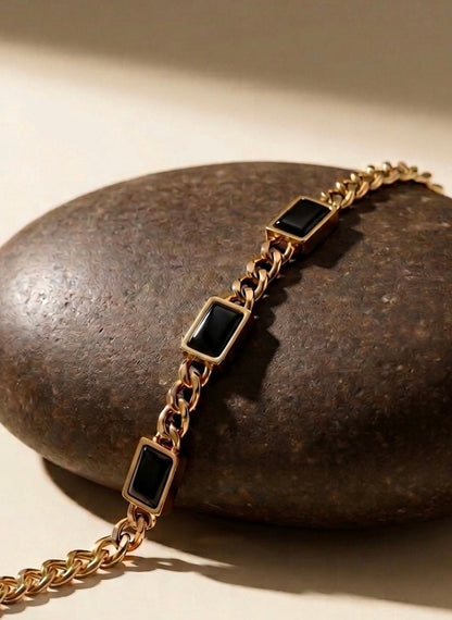 18k Gold Plated Mother of Pearl Rectangular Link Bracelet