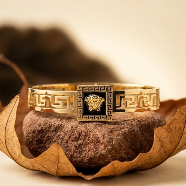 Luxury 18k Gold Plated Greek Key Medusa Bangle