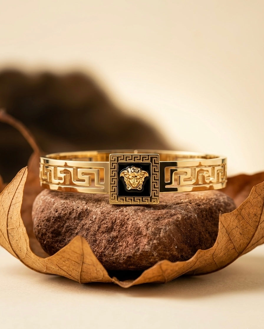 Luxury 18k Gold Plated Greek Key Medusa Bangle