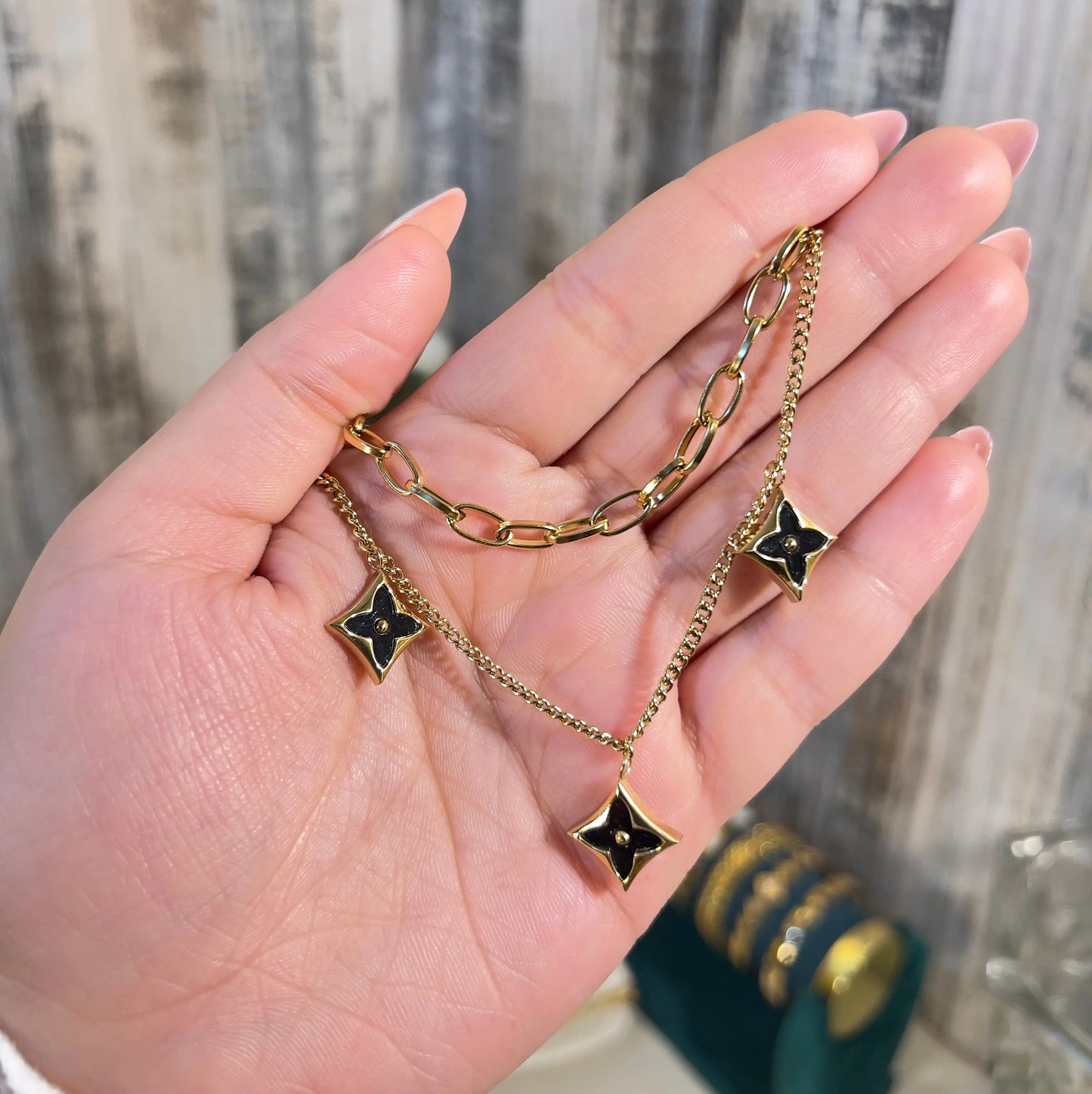 Gold Paperclip & Black Star Charm Bracelet | Waterproof & Tarnish-Free - ACERO JEWELS